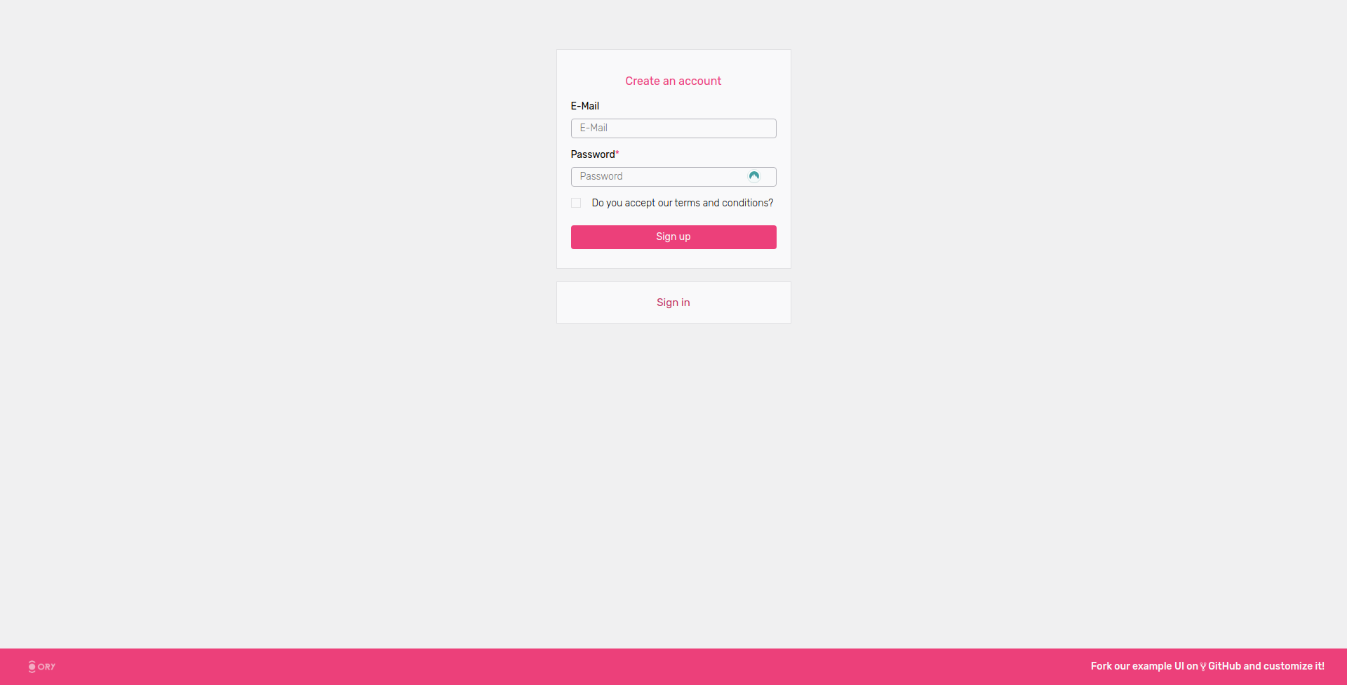 Ory Cloud Managed User Interface Signup